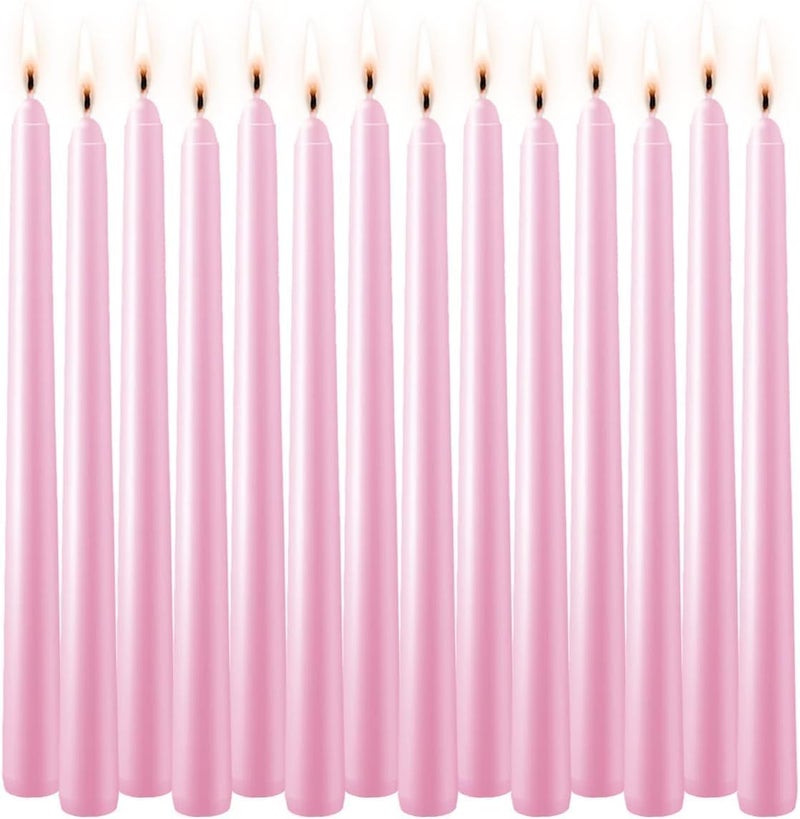 WPONSZU Set of 14 Pink Taper Candles, 7-8 Hours Burn Time, Unscented, Smokeless and Dripless, 4/5 x 10 Inch Dinner Candle Set for Valentine's Day,Household, Wedding, Party and Home Décor Candlesticks - Image 1